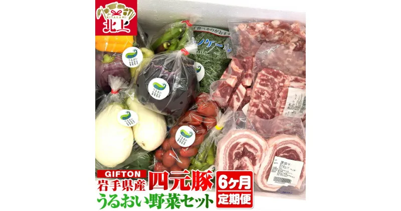 【ふるさと納税】岩手県 北上市産 四元豚 厳選カット肉と季節のうるおい野菜セット【6ヶ月定期便】 新鮮 旬 野菜 冷蔵 希少 豚 肉 ポーク 豚バラ ロース トンテキ しゃぶしゃぶ 薄切り 角切り ミンチ ひき肉 ごえん株式会社 うるおい春夏秋冬