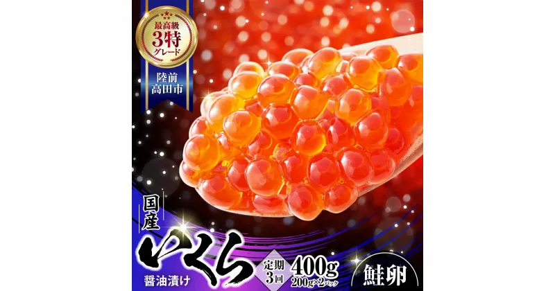 【ふるさと納税】《定期便 3ヶ月》 極上 3特 国産 いくら (秋鮭) 醤油漬け 400g (200g×2パック) 【イクラ 鮭 海鮮 魚卵 人気 小分け 贈答 贈り物 お祝い ギフト ikura サーモン 鮭いくら いくら醤油漬け イクラ醤油漬け 冷凍いくら 冷凍イクラ】岩手 陸前高田