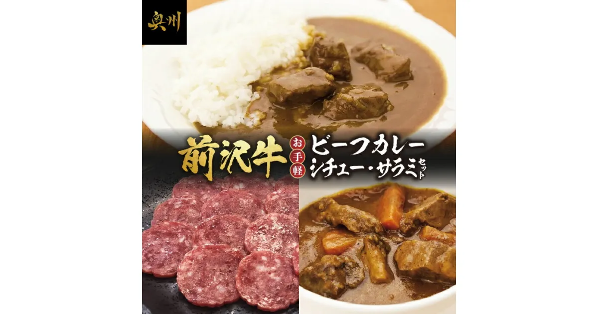 【ふるさと納税】 前沢牛 ビーフカレー ビーフシチュー スライスサラミ お手軽セット レトルト 詰め合わせ [ME015]