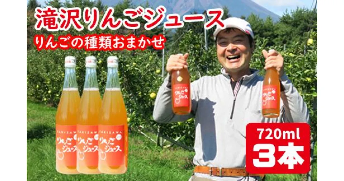 【ふるさと納税】おすすめ りんごジュース 720ml リンゴ 林檎 アップルジュース 滝沢りんご3本 セット （5種類の中から種類おまかせ） 種類 おまかせ 品種 ランダム ジュース おやつ 飲み物 果物 くだもの フルーツジュース【小山田果樹園】 岩手県 滝沢市 送料無料