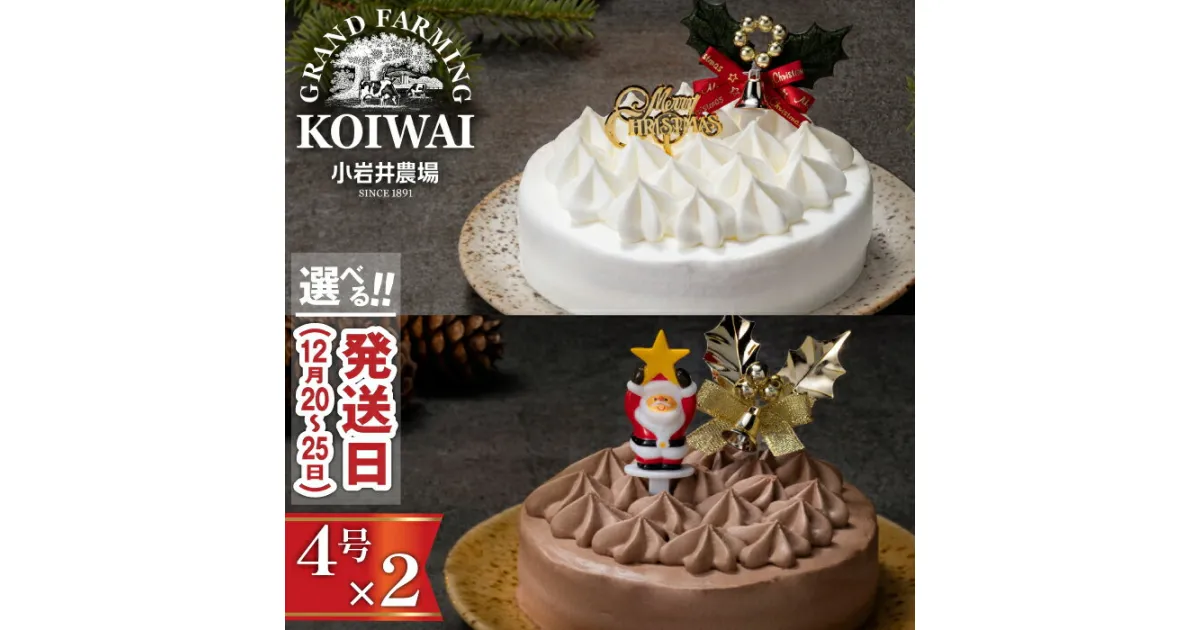 【ふるさと納税】 クリスマスケーキ おすすめ 2024年 選べる 発送日 小岩井農場 クリスマス ケーキ ペア 4号 セット ／ 年内発送 有名 人気 お取り寄せ スイーツ デザート オーナメント 飾り付き ホールケーキ 2個 食べ比べ 味比べ オススメ 岩手県 雫石町 送料無料