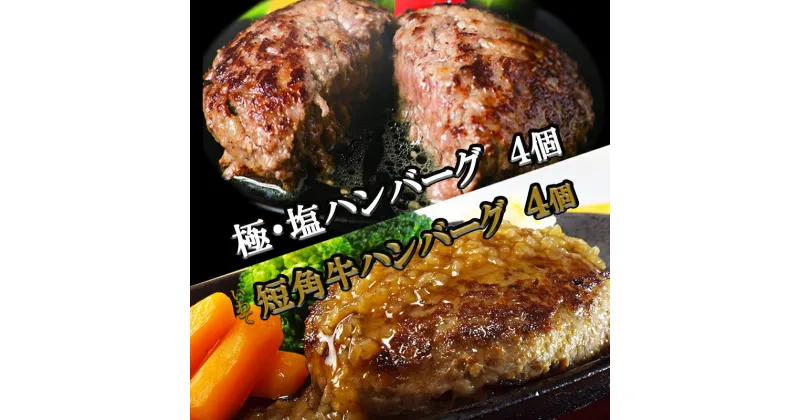 【ふるさと納税】『極・塩ハンバーグ前沢牛100％』140g×4個と『いわて短角牛ハンバーグ』150g×4個ビーフ100％ハンバーグの食べ比べセット　計8個