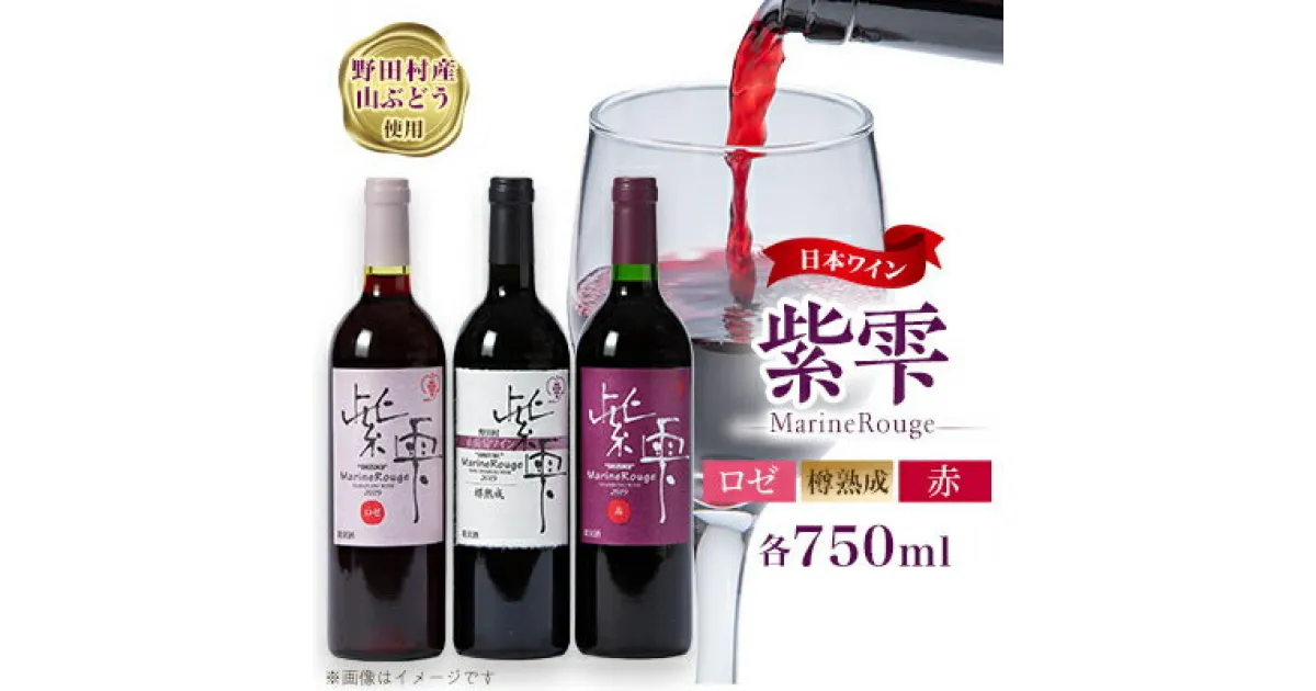 【ふるさと納税】山葡萄ワイン 紫雫～Marine Rouge～セット(赤・ロゼ・樽熟成)750ml×各1本【1487294】