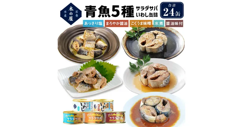 【ふるさと納税】青魚 5種24缶セット 木の屋 魚 水煮 味噌 いわし サバ 鯖 塩 おつまみ 常温保存 長期保存 防災 非常食 キャンプ アウトドア 宮城県 石巻市