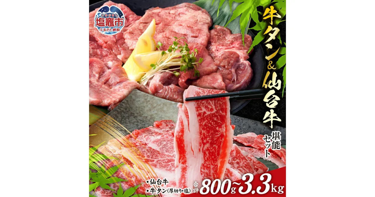 【ふるさと納税】牛タン ＆ 仙台牛 お肉の宮城県堪能セット 800g〜3.3kg ｜ 牛肉 お肉 牛たん タン タン塩 味付き タン中 厚切り 焼肉 BBQ バーベキュー 食べ比べ セット 冷凍 A5 B5 ランク 地域ブランド ブランド牛 切り落とし 切落し 塩竈市 宮城県 vsm5506919