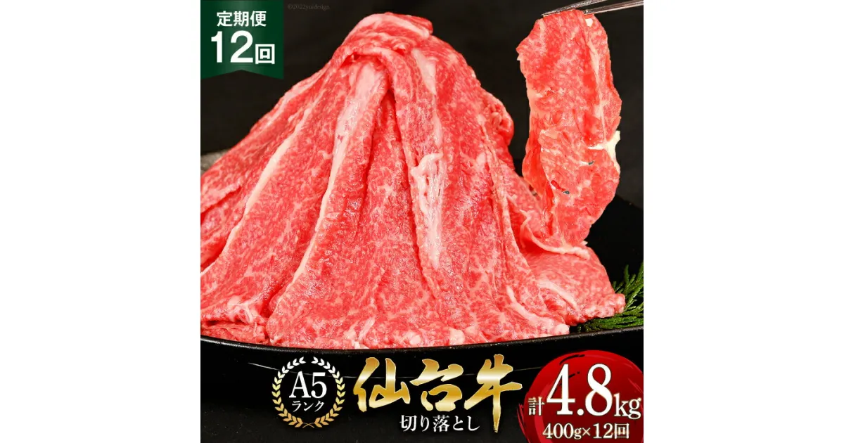 【ふるさと納税】12回 定期便 肉 仙台牛 A5 切り落とし 400g×12回 総計4.8kg [気仙沼市物産振興協会 宮城県 気仙沼市 20564446] 牛肉 和牛 黒毛和牛 冷凍 レビューキャンペーン 12ヶ月 感想