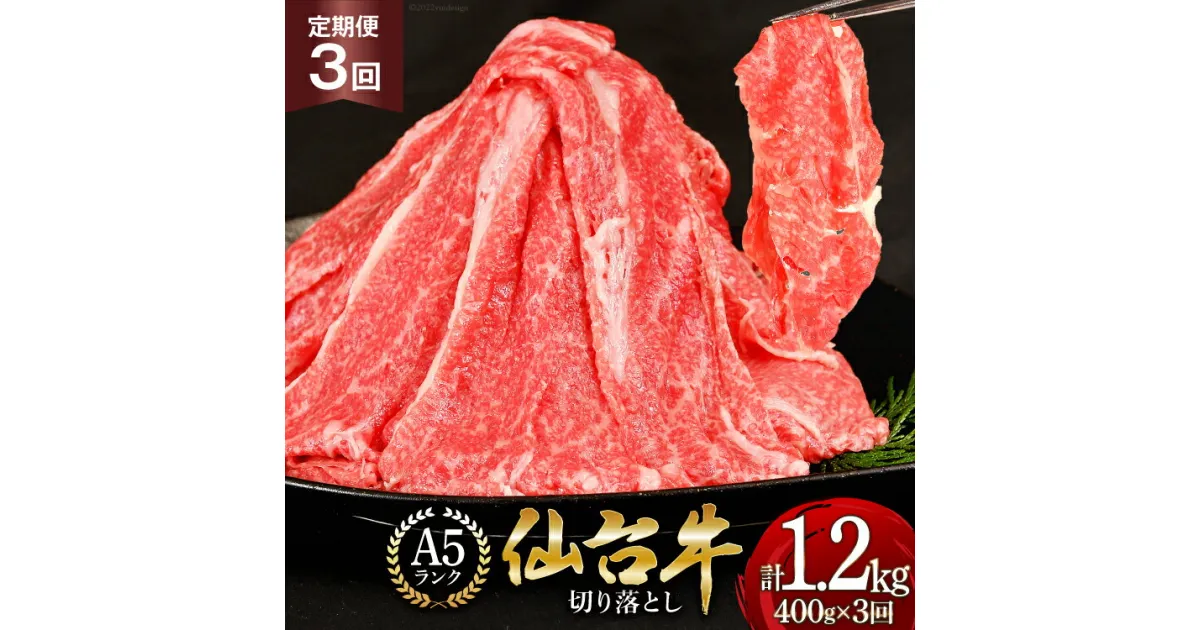 【ふるさと納税】3回 定期便 肉 仙台牛 A5 切り落とし 400g×3回 総計1.2kg [気仙沼市物産振興協会 宮城県 気仙沼市 20564444] 牛肉 和牛 黒毛和牛 冷凍 レビューキャンペーン 3ヶ月 感想