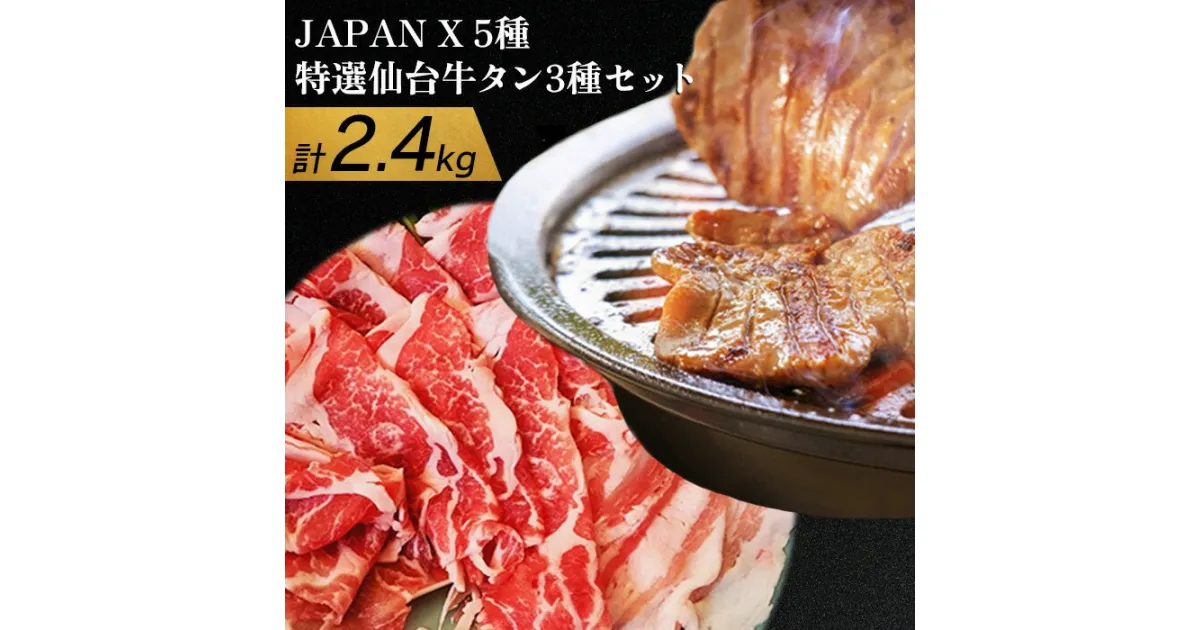 【ふるさと納税】JAPANX5種と特選仙台牛タン3種セット JAPANX ロース 肩ロース バラ モモ 小間 仙台牛タン 塩 味噌 醤油 計2.4kg 豚肉 牛肉 JAL機内食 食材王国みやぎ 大賞受賞 ふるさと納税 宮城県 白石 白石市【04154】