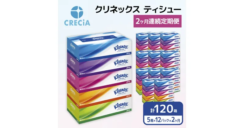 【ふるさと納税】【2ヶ月連続定期便】ティッシュペーパー クリネックスティシュー 60箱 360枚（180組）5箱×12パック入り　定期便・ 日用品 消耗品 丈夫 ふんわり ボックスティッシュ リビング 寝室 社内