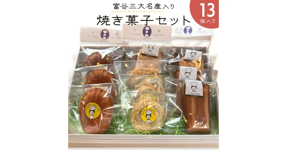 【ふるさと納税】富谷三大名産入り焼き菓子セット (13個入り)｜焼菓子 マドレーヌ クッキー フィナンシェ 洋菓子 スイーツ ブルーベリー はちみつ 名産 銘菓 ニンナ・ナンナ [0204]