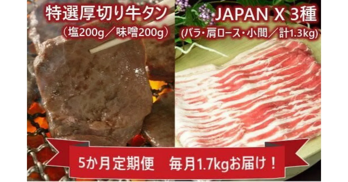 【ふるさと納税】【5か月定期便】JAPAN X&特選厚切牛タンセット1.7kg　【04301-0317】 丸山 宮城県 蔵王町 定期便 合計 8.5kg