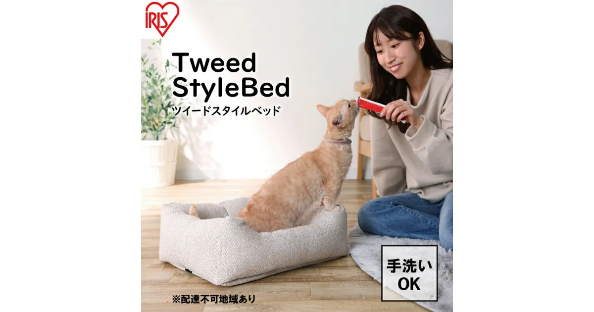 【ふるさと納税】ツイードスタイルベッド P-TB530 アイボリー　猫用ベッド 小型犬用ベッド ペット用品 高級感 ツイード生地 型崩れしにくい ふかふか 滑り止め付き 洗える