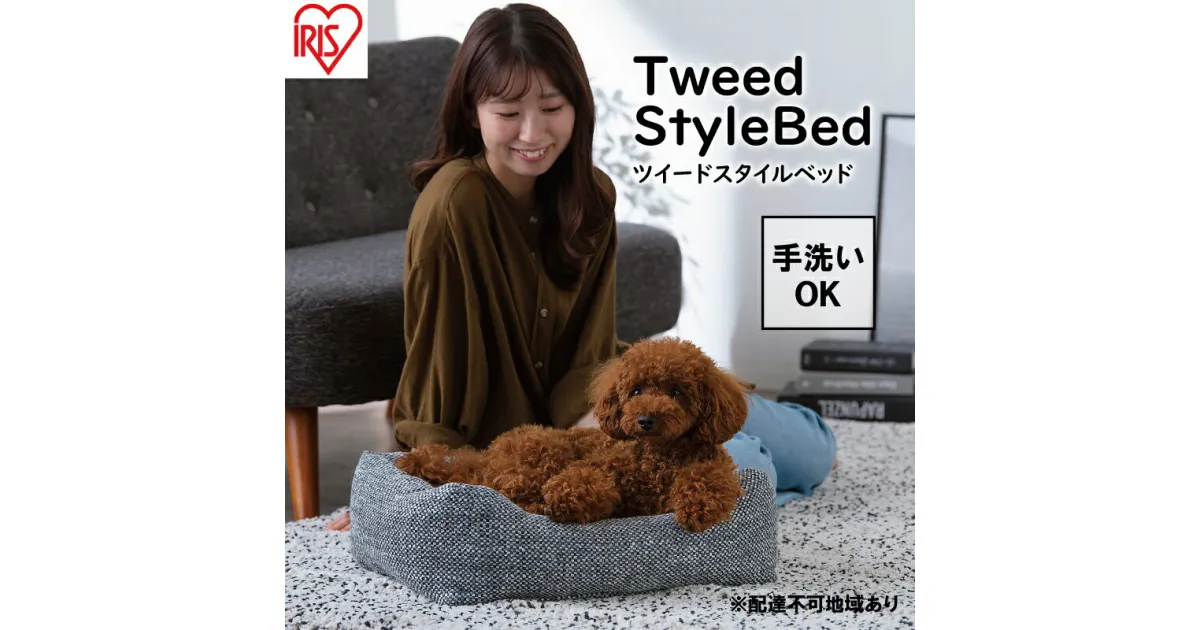 【ふるさと納税】ツイードスタイルベッド P-TB530 グレー　猫用ベッド 小型犬用ベッド ペット用品 高級感 ツイード生地 型崩れしにくい ふかふか 滑り止め付き 洗える