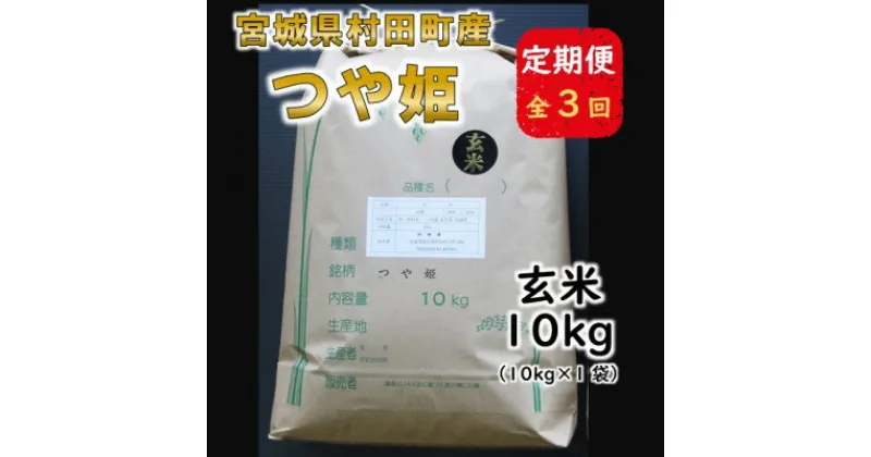 【ふるさと納税】【毎月定期便】宮城県村田町産つや姫　玄米10kg(10kg×1袋)全3回【4058058】