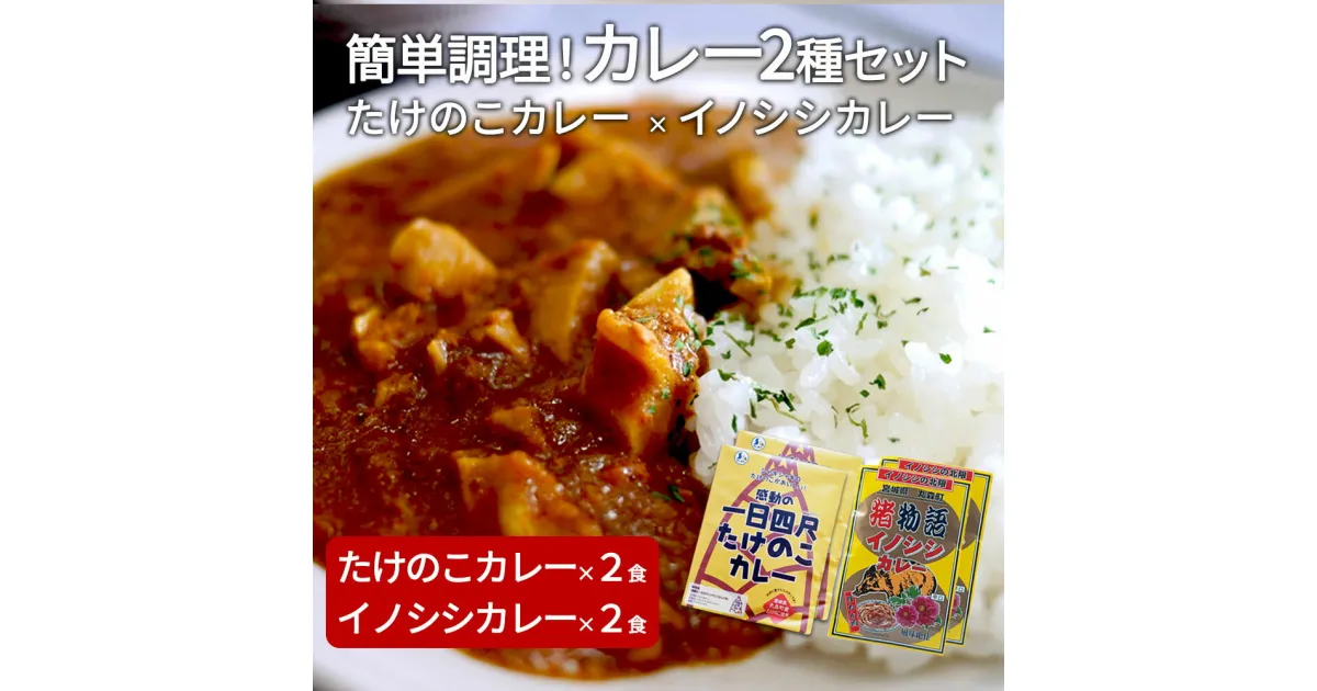 【ふるさと納税】たけのこカレー 2個 いのししカレー 2個｜丸森自慢のたけのこ 具材ゴロゴロ レトルト食品 パウチ 手軽 筍 ご飯 人気 簡単 常温保存