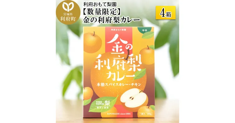 【ふるさと納税】【数量限定】金の利府梨カレー(中辛) 200g×4箱セット「宮城県利府町産の梨を使用」